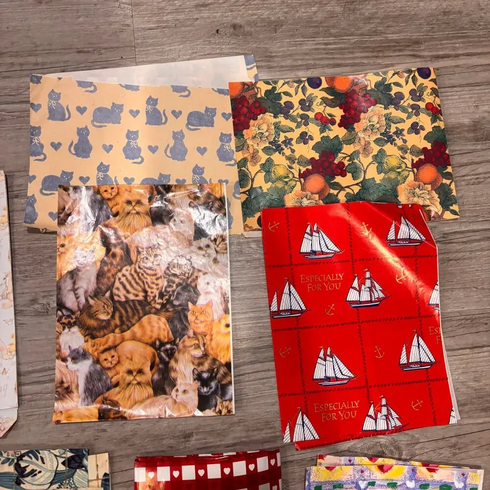 Vtg 80s Gift Wrap Wrapping Paper Gift Bags Ribbon Christmas Baby Shower Garfield
